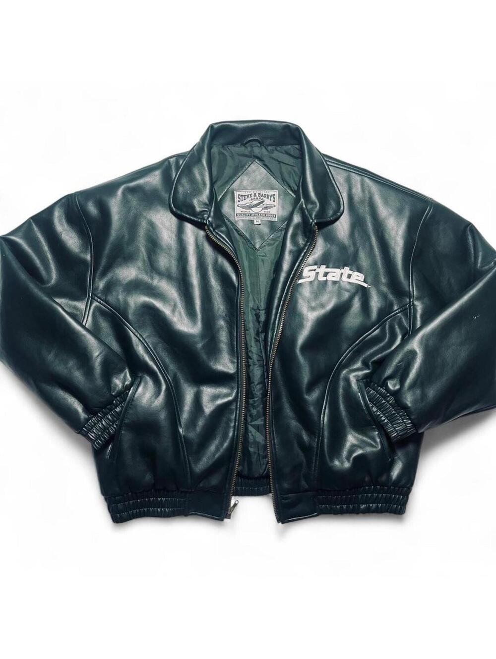 Steve & Barry’s Michigan State All Green Leather Jacket Men’s Medium